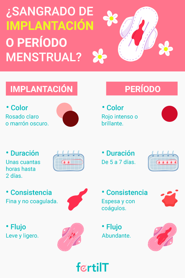Infografía de sangrado de implantacion o periodo menstrual