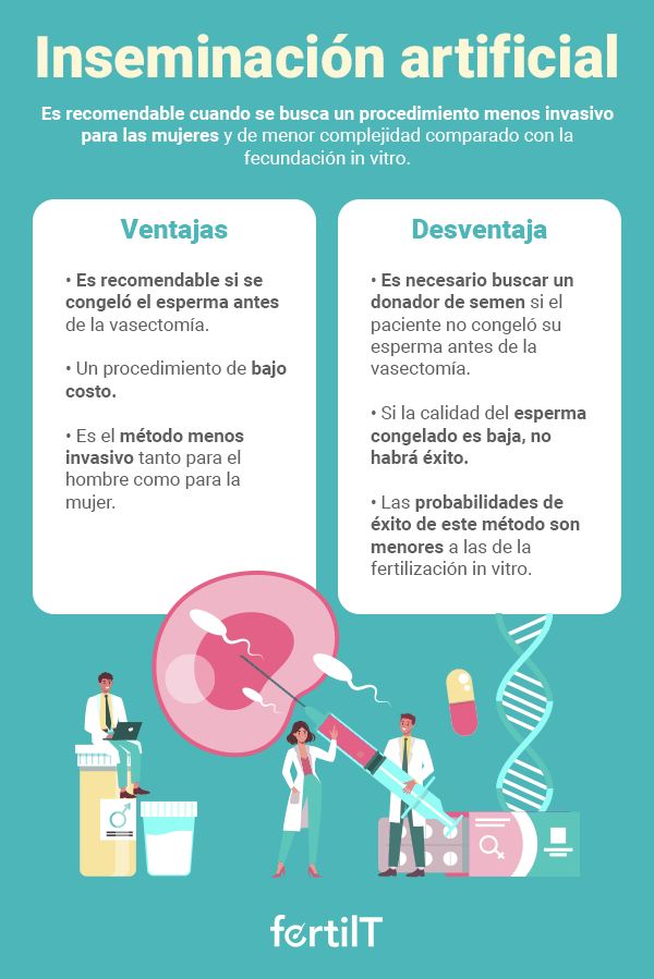 Infografía con las ventajas y desventajas de la reversión de inseminación artificial