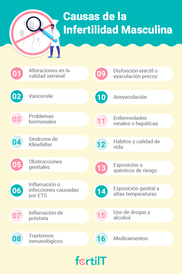 Infografía con las causas de la infertilidad masculina