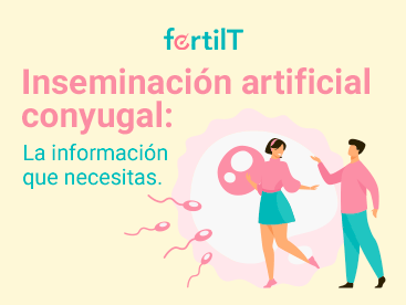 Portada para artículo: Inseminación artificial conyugal con animación de una pareja y un óvulo siendo fecundado