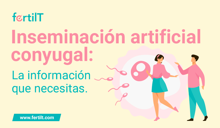 Portada para artículo: Inseminación artificial conyugal con animación de una pareja y un óvulo siendo fecundado