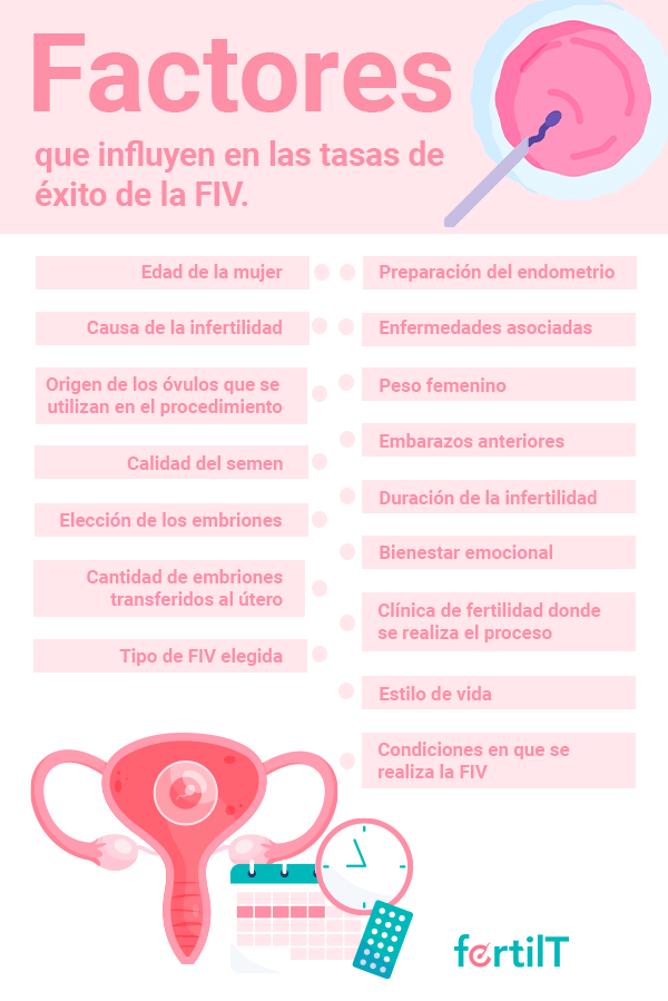 Infografía de factores que determinan las tasas de éxito de la fecundación in vitro