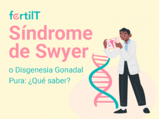 Imagen de portada mini de artículo síndrome de Swyer o Disgenesia Gonadal Pura con ilustración de ADN y médico observando un útero